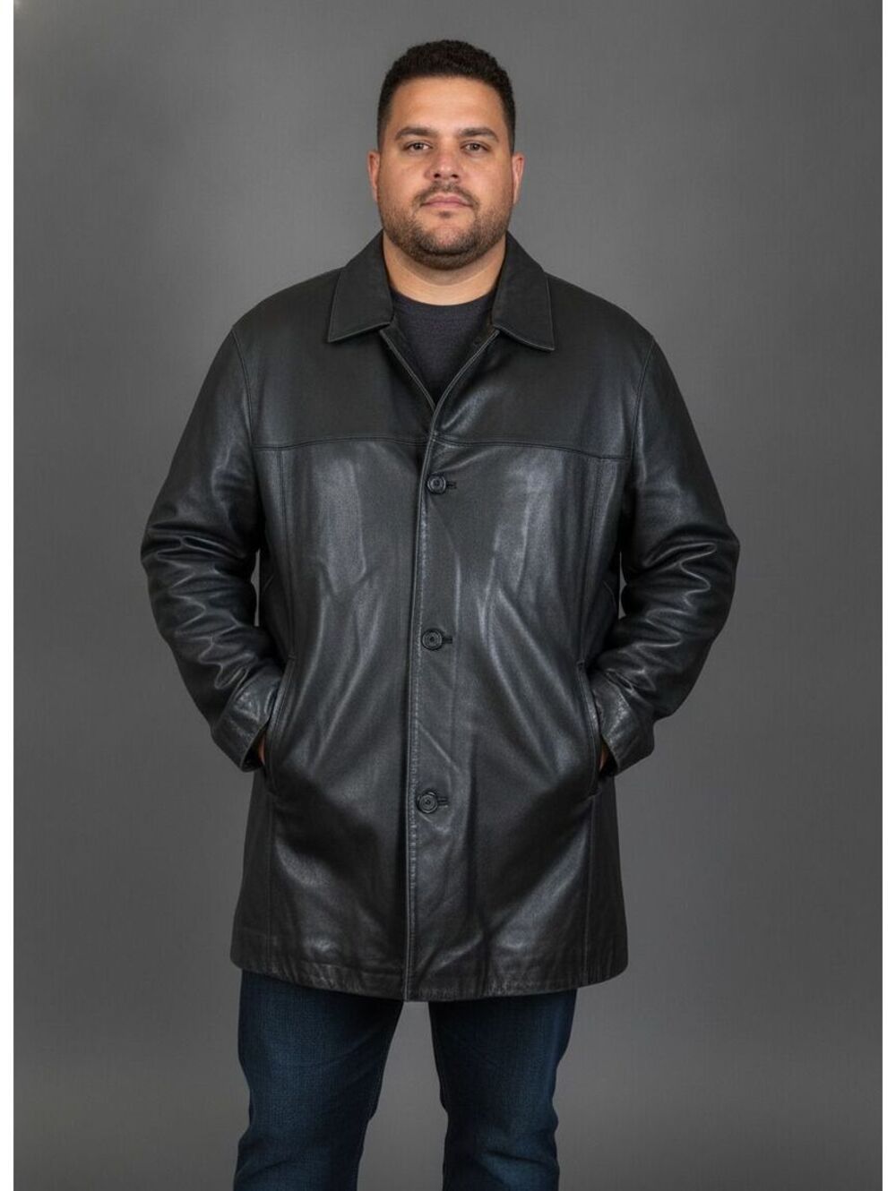 Men's Pronto Uomo Black Genuine Lambskin Leather Car Coat XL